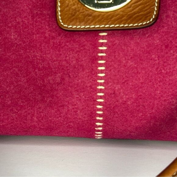 Kate Spade New York Shoulder Bag Pink Wool Brown Leather Trim Zip Top - Picture 3 of 12